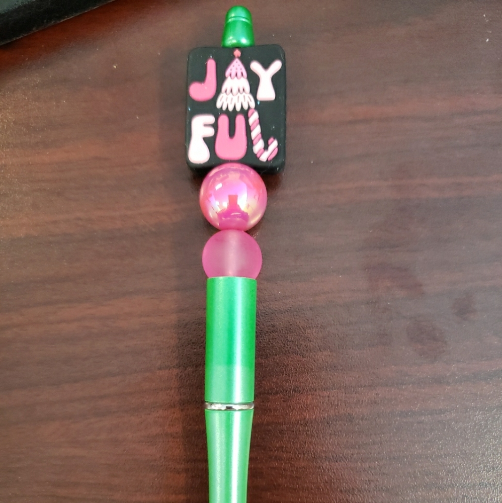 New Handmade Pink and Green Joyful Focal Bead Beaded Pen